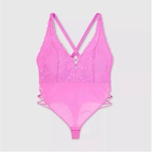 Auden Pink Lace-Up Lingerie Bodysuit Size XXL NWT